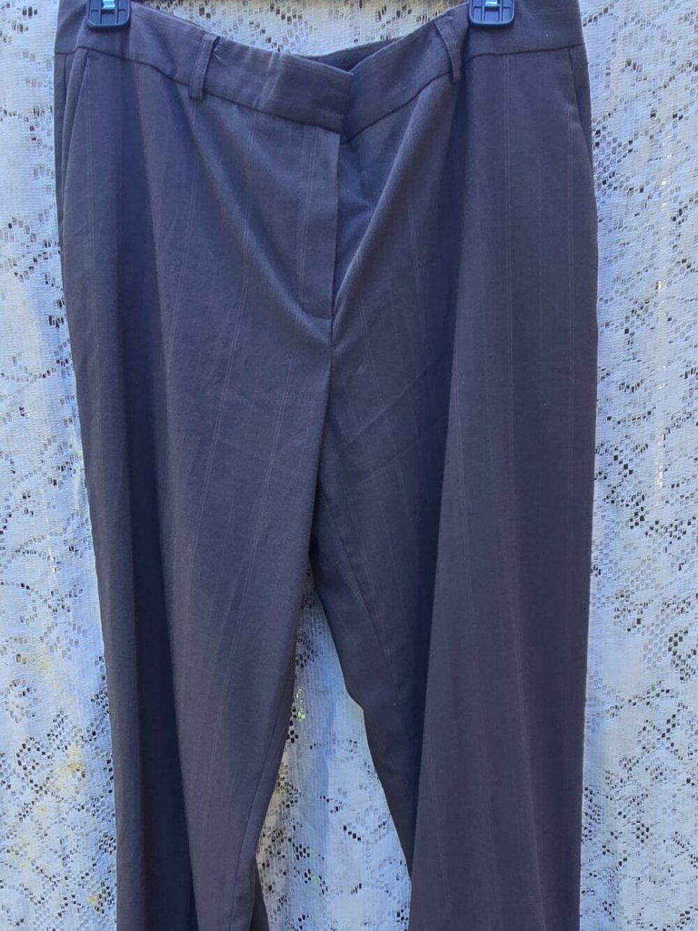 Straight leg Jones NY pin-striped trouser with cuffs. Size 10. Stretch